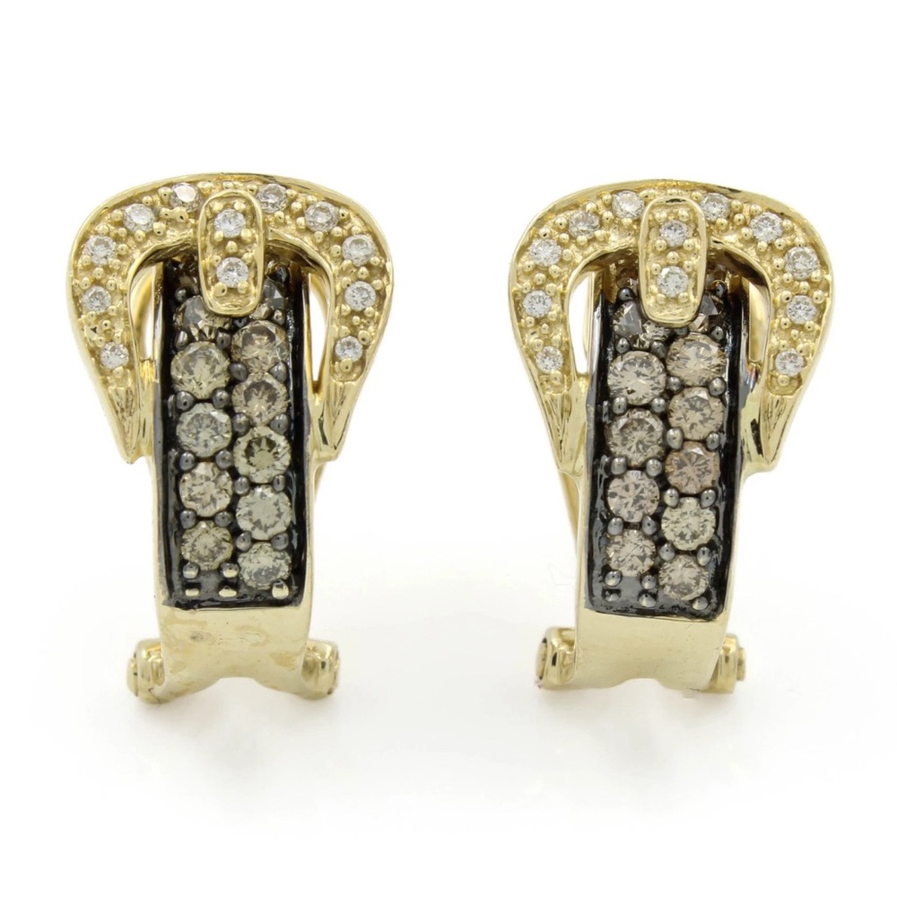 Le Vian 14k Gold Chocolate & Vanilla Diamonds Belt Buckle Hoop Earrings